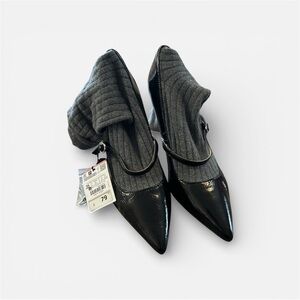 Zara Sock Bootie Heels Pointed Toe Stretch Knit Stiletto Pumps EU 35 US 5 NWT